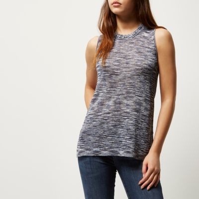 Blue knitted space dye top